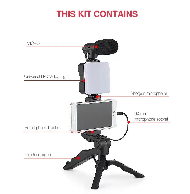 6 in 1 AY49 Video Making Kit for Live Streaming – Mobile Phone Vlogging Kit with Tripod Stand