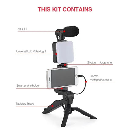 6 in 1 AY49 Video Making Kit for Live Streaming – Mobile Phone Vlogging Kit with Tripod Stand