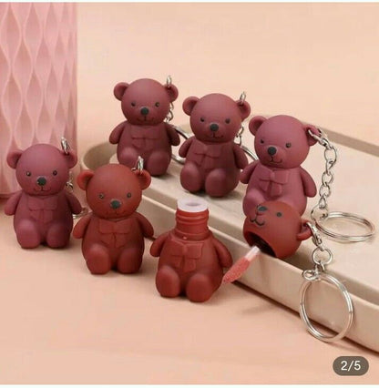 Teddy Bear Keychain Makeup Lipstick Gloss