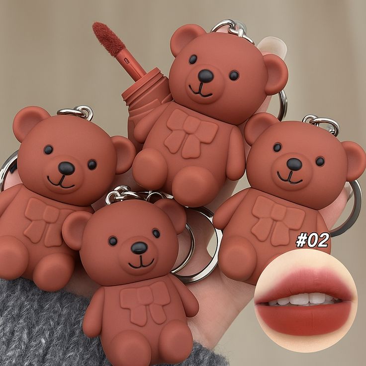 Teddy Bear Keychain Makeup Lipstick Gloss