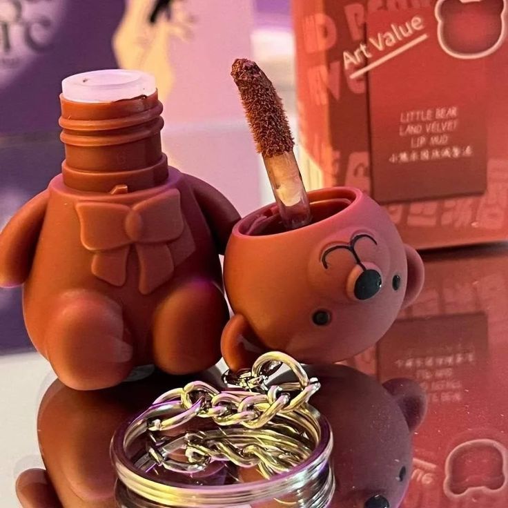 Teddy Bear Keychain Makeup Lipstick Gloss