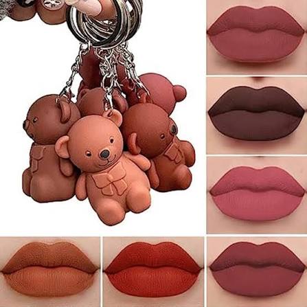 Teddy Bear Keychain Makeup Lipstick Gloss